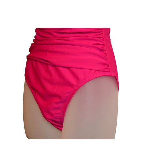 Hilor Women's 8 Ruched Twist Front One Piece Swimsuit Tummy Control Hot Pink NWT - Picture 6 of 12